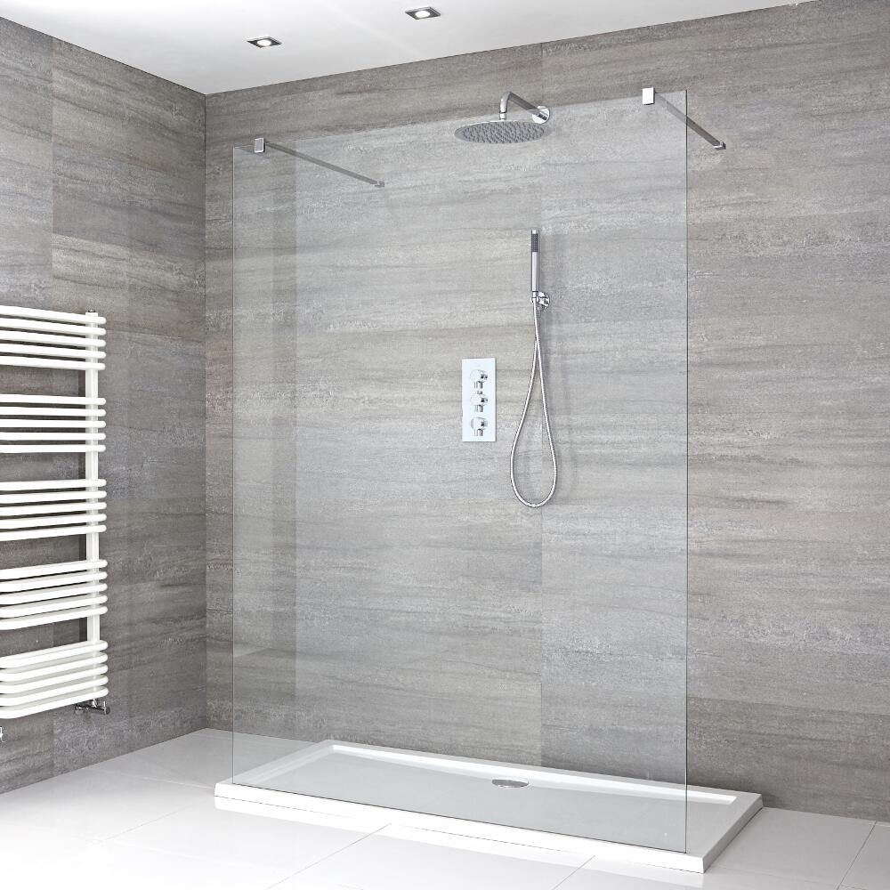 Kit Doccia Walk-In 1400x900mm con Pannello di Vetro “Flottante” e Piatto Doccia Standard Bianco – Portland