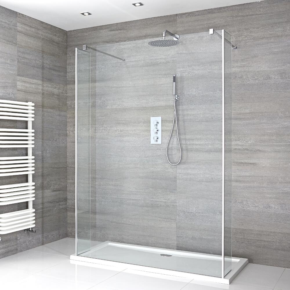 Kit Doccia Walk-In 1000x800mm con Pannello di Vetro “Flottante”, 2 Pareti Doccia e Piatto Doccia Standard – Portland