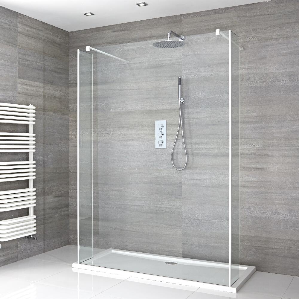 Kit Doccia Walk-In 1400x900mm con Pannello di Vetro “Flottante”, 2 Pareti Doccia e Piatto Doccia Standard – Lux