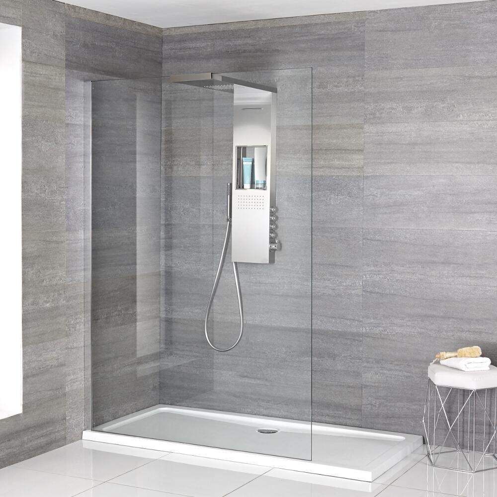 Kit Doccia Walk-In Completo di Parete Doccia Walk-In, Pannello Doccia Termostatico e Piatto Doccia con Design Sottile Disponibile in Diverse Misure - Iko