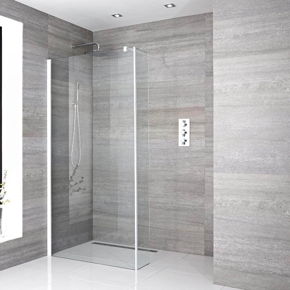Kit Doccia A Filo Pavimento 1400mm con Parete Doccia e Canaletta – Lux