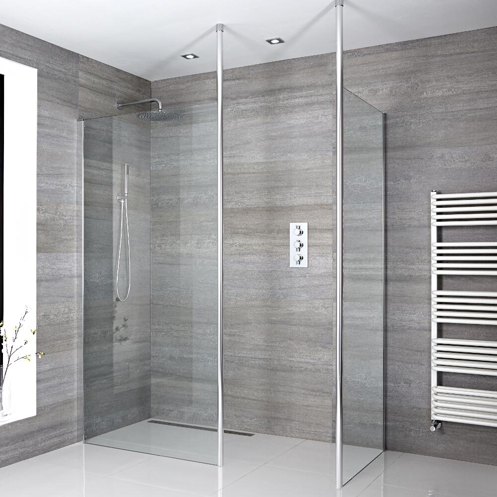 Kit Doccia A Filo Pavimento 1400x800mm con 2 Pali da Pavimento a Soffitto e Canaletta – Sera