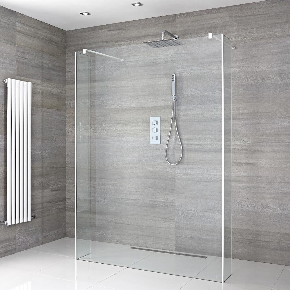 Kit Doccia A Filo Pavimento 1200mm con Pannello di Vetro, 2 Pareti Doccia e Canaletta – Lux